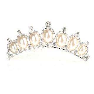Cute Alloy Tiaras With Big Imitation Pearl And Rhinestone For Wedding/Special Occasion