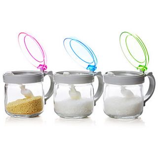 4 Pieces Spice Pot Set(3pcs Glass pot with Plastic Lid Spoon, 1pc Holder)
