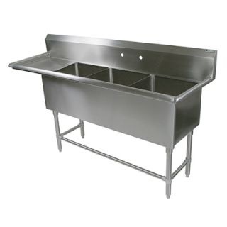 John Boos Sink   (3)10x14x10 Bowls, 15 Left Hand Drainboard, 18 ga Stainless