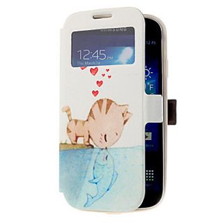 Cat and Fish Pattern Skylight Design PU Leather Pouches for Samsung Galaxy S4 I9500