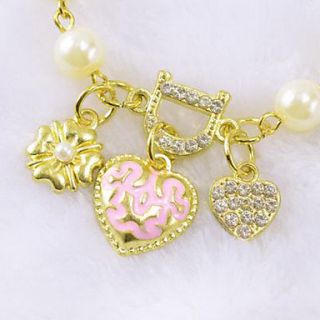 Love Hearts Full Of Diamond Pearl Flower Bracelet Bangle Series B176