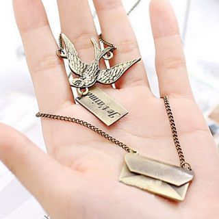 Multilayer letter envelope necklace double dove bird long sweater chain N456