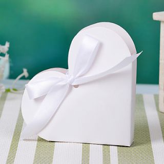 Heart Design White Favor Box With Ribbon Bowknot(set of 12)