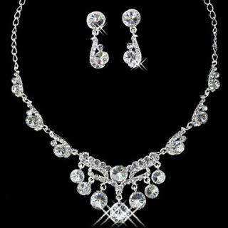Charming Alloy Silver Plated With Clear Rhinestone Wedding Bridal Necklace Earrings Jewelry Set