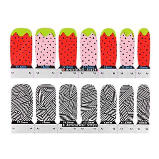 24PCS Cartoon Full Cover Nail Stickers Cartoon Strawberry(Assorted Patterns,2x12PCS)