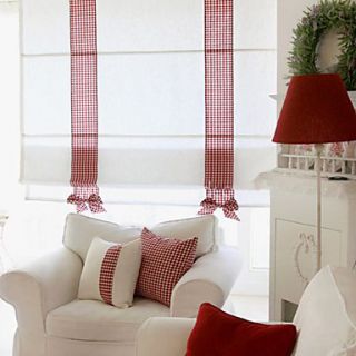 Pure White With Red Stripe Roman Shade