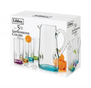 Libbey Glass Impressions Colors Set w/ 4 Coolers & 1 Pitcher
