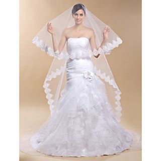 One tier Cathedral Wedding Veil With Applique Edge(More Colors)