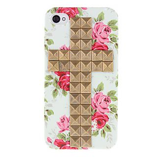 Bronze Square Rivets Covered Cross and Rose Pattern Hard Case with Glue for iPhone 4/4S