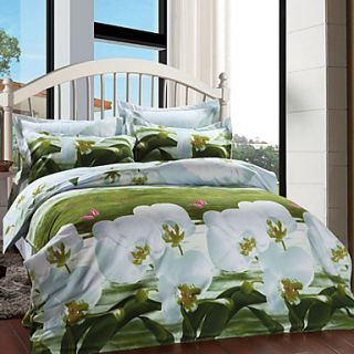 Duvet Cover Set, 4 Piece Oil Print Moroccan Green Flower Full Size