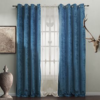 (One Pair) Modern Blue Heart Energy Saving Curtain with Sheer Set