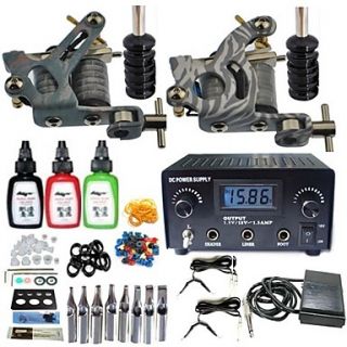 2 Cast Iron Tattoo Machine Simple Kit with 2 LCD Power for Beginner(3 Color15ml)