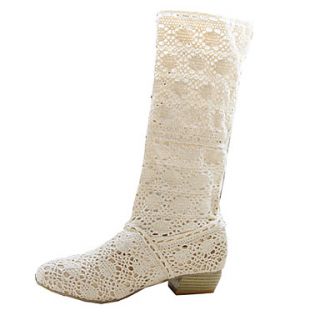 Lace Chunky Heel Mid Calf Boots Casual Shoes(More Colors)