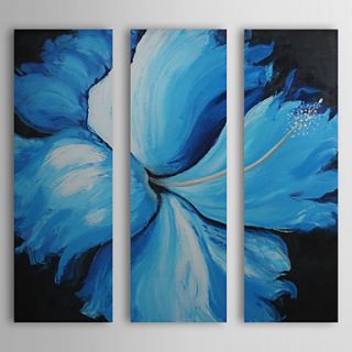 Hand Painted Oil Painting Floral Blue Petal with Stretched Frame Set of 3 1310 FL1132