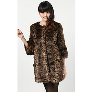 Elegant 3/4 Sleeve Collarless Faux Fur Party/Casual Coat