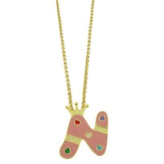 Lily Nily 18k Gold Overlay Enamel Initial Pendant N   Pink