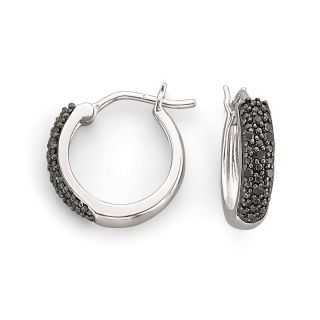 1/10 CT. T.W. Black Diamond Hoop Earrings, White, Womens