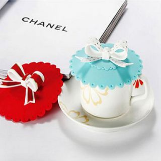 Three Dimensional Bowknot Handle Silicon Leak Proof Cup Cover(Random Color)