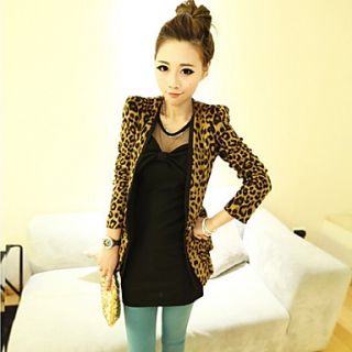 Freeshiping,2013 Vintage Autumn Women Plus Large Leopard Jacket Slim Fit One Button Blazer With Shoulder Pad Suede Outwear S X