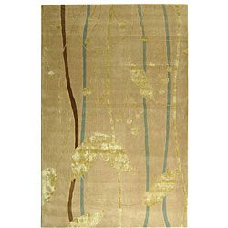 Handmade Rodeo Drive Parad Ivory/ Gold N.Z. Wool Rug (76 X 96) (IvoryPattern FloralMeasures 0.625 inch thickTip We recommend the use of a non skid pad to keep the rug in place on smooth surfaces.All rug sizes are approximate. Due to the difference of mo
