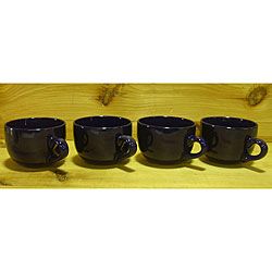 Ceramic Cobalt Navy Blue Gloss Jumbo Cafe Mugs (pack Of 4)