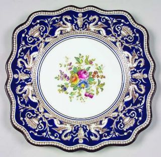 Wedgwood Florentine Blue (Dark) Floral Center Square Luncheon Plate, Fine China