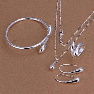 Droptear Alloy Silver Plated Ring Earrings Bracelet Necklace Jewelry Set