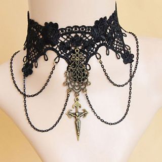 Handmade Cross Pattern Black Lace Punk Gothic Lolita Necklace