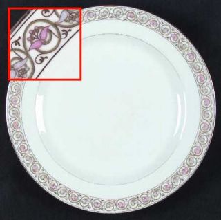 Bawo & Dotter Bwd35 Dinner Plate, Fine China Dinnerware   Green Scroll, Pink & G