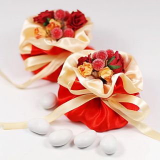 Two tone Favor Bag With Flower and Ribbon   Set of 12 (More Colors)