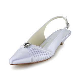 Satin Kitten Heel Pumps Sandals with Rhinestone Wedding Shoes(More Colors)