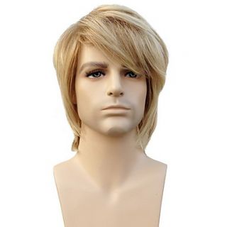 Capless High Quality Synthetic Short Straight Platinum Blonde ManS Wigs