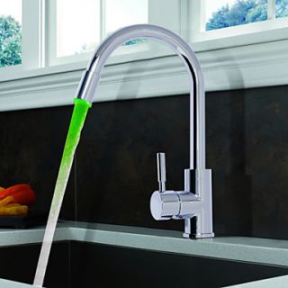 Chrome Finish Brass Kitchen Faucet with Color Changing LED Light