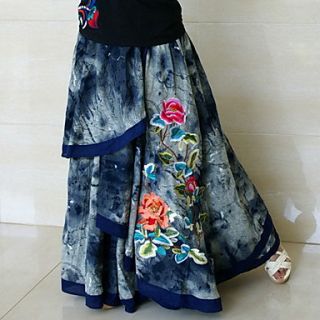 National Cotton Trend Leisure PersonalityEmbroidery peony Multilayer Irregular Stitching elastic waist woman with long skirts
