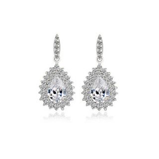 New Pear Cut Brass Platinum Plated With AAA Swiss Cubic Zirconia Wedding Earrings