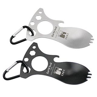Multifuctional Outdoor Camping Portable Eat and Tool Spork/Bottle Operner with Carabiner