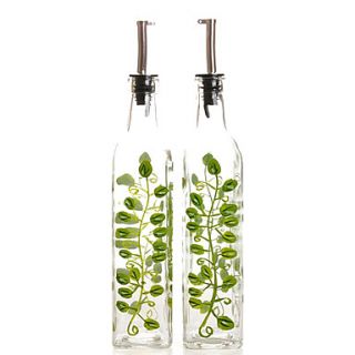 Oil Dispensers, Set of 2 Glass 12.5H, Leaves Pattern