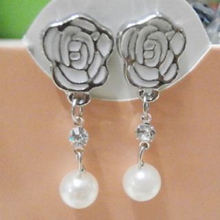 MISS U Womens White Rose Pearl Earrings