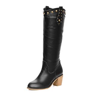 Leather Chunky Heel Cowboy Boots Knee high Boots With Rivet