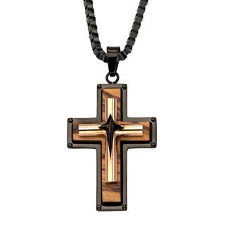 Mens Stainless Steel Four Layer Cross Pendant, Grey