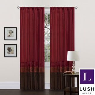 Mia Brown/red Pieced 84 Inch Curtain Panel Pair