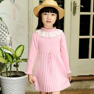 Girls Lace Collar Long Sleeves Knit Dress