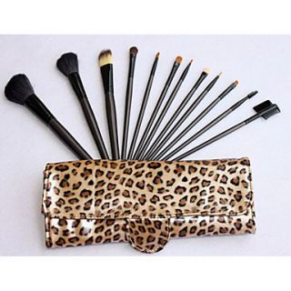 Pro High Quality 12 PCs Natural Goat Hair Makeup Brush Set with Leopard Pouch
