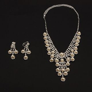 Fashion Alloy Silver With White Pearl Bridal Jewelry Sets(NecklacesEarrings)