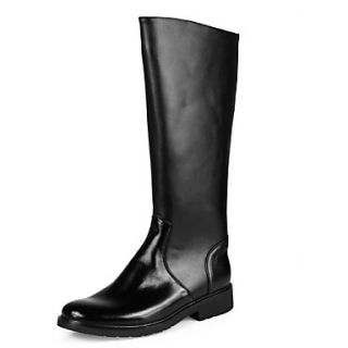 Mens Leather Flat Heel Knee High Riding Boots With Zipper