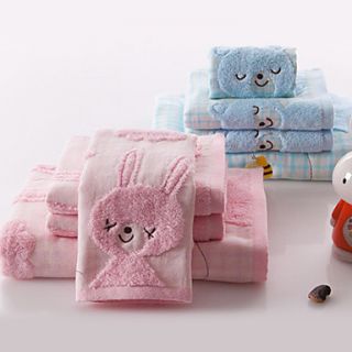 Bath Towel Set,3 Pack Terry 100% Cotton Untwisted Yarn Rabbit Print (1 Bath Towel,2 Hand Towels)