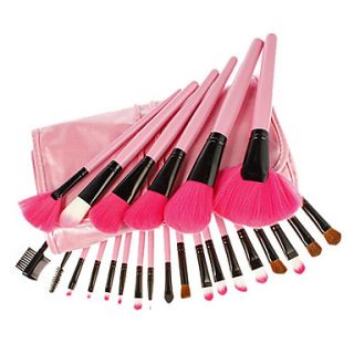24Pcs Cosmetic Brush Set with Red Soft Leather Case