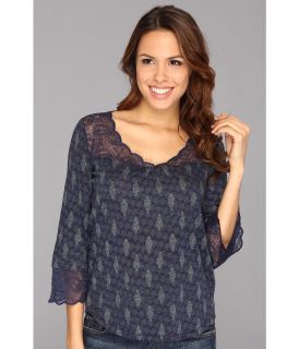 Lucky Brand Paisley Lace Top Womens Blouse (Blue)