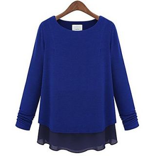 WomenS Fall Long Sleeve Sweet O Neck Casual Loose Chiffon and Cotton Spliced T Shirt Plus Size Shirt