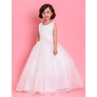 A line Jewel Ankle length Satin And Tulle Flower Girl Dress(More Colors)